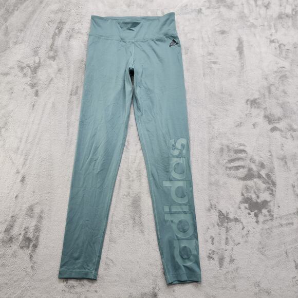 adidas Pants - Adidas Leggings Womens S Green Climalite Logo Spellout Athletic Yoga Running Gym